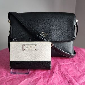 Kate Spade Black Crossbody Bag With Black & white leather wallet set EUC